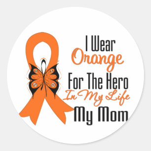 Adesivo Redondo Leucemia Orange Ribbon Hero Minha Mãe
