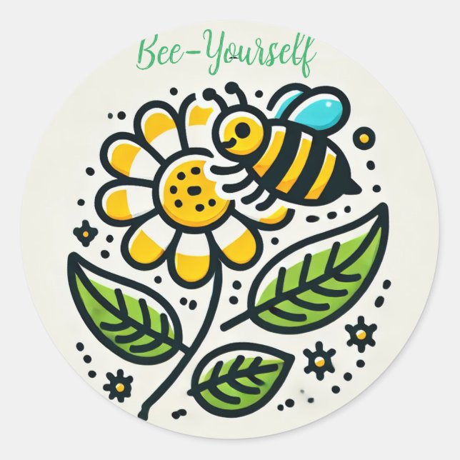 Adesivo Redondo leuke sticker met tekst Bee-Yourself (Frente)