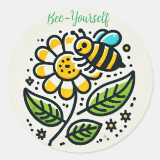 Adesivo Redondo leuke sticker met tekst Bee-Yourself
