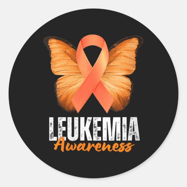 Adesivo Redondo Leukemia Awareness Orange Ribbon Butterfly V-neck  (Frente)