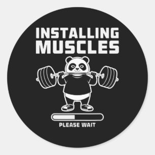 Adesivo Redondo Levantamento de Peso Instalando Muscle Workout Gym