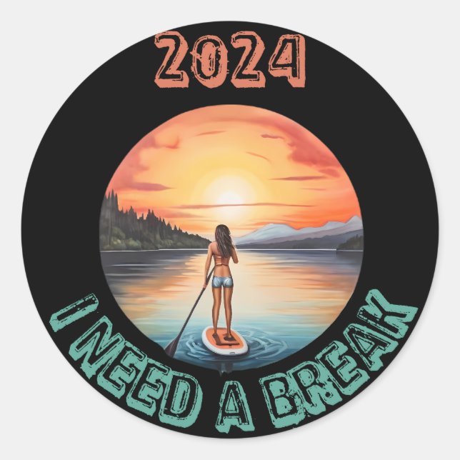 Adesivo Redondo Levante a prancha no paraíso (Frente)