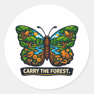 Adesivo Redondo Leve O Ecossistema Da Borboleta Da Floresta Nature