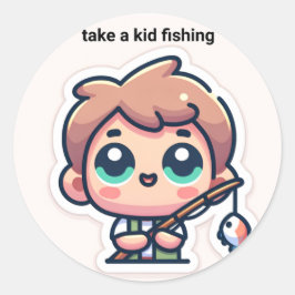 Adesivo Redondo leve uma criança pescando