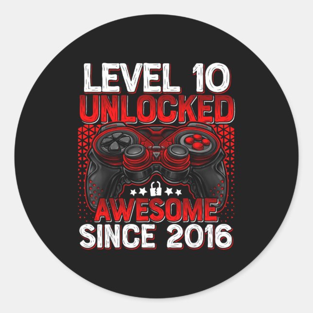 Adesivo Redondo Level 10 Unlocked 10 Year Old Boys 10th Birthday B (Frente)