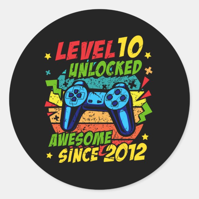 Adesivo Redondo Level 10 Unlocked Awesome 2012 Game 10th Birthday (Frente)