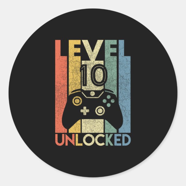 Adesivo Redondo Level 10 Unlocked Shirt Funny Video Gamer 10th Bir (Frente)