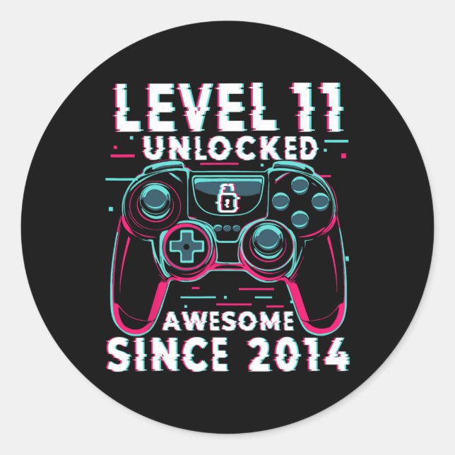 Adesivo Redondo Level 11 Unlocked Video Game 11th Birthday Gamer B (Frente)
