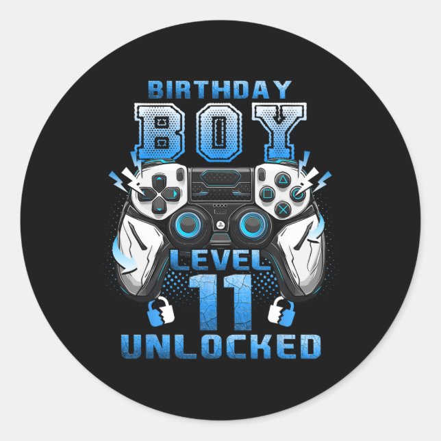 Adesivo Redondo Level 11 Unlocked Video Gamer 11th Birthday Boys  (Frente)