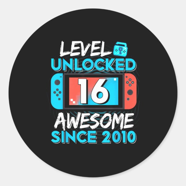 Adesivo Redondo Level 16 Unlocked Awesome Since 2010 16th Birthday (Frente)