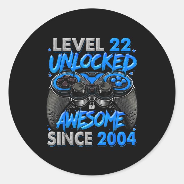 Adesivo Redondo Level 22 Unlocked Awesome Since 2004 22nd Birthday (Frente)
