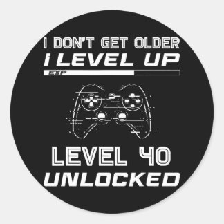 Adesivo Redondo Level 40 Unlocked Gamer 40th Birthday Decorations