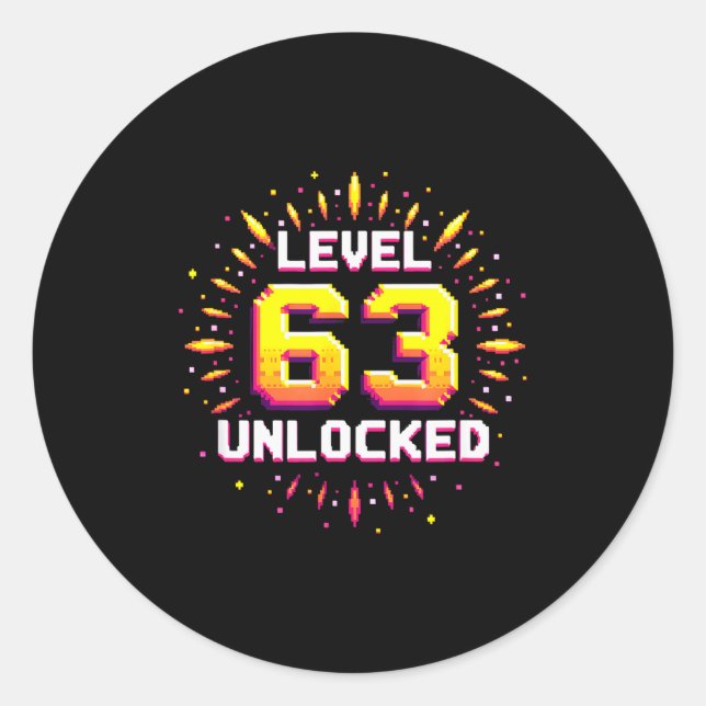 Adesivo Redondo Level 63 Unlocked Birthday Gift Gamer Milestone  (Frente)