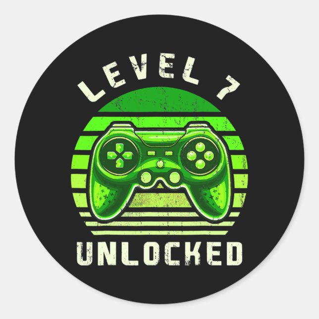 Adesivo Redondo Level 7 Unlocked Video Game 7th Birthday Gamer (Frente)