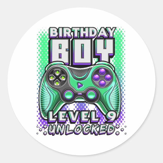 Adesivo Redondo Level 9 Unlocked Video Game 9th Birthday Gamer (Frente)