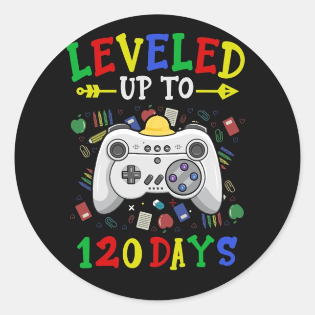 Adesivo Redondo Level Up 120 Days Of School Video Games Teacher (Frente)