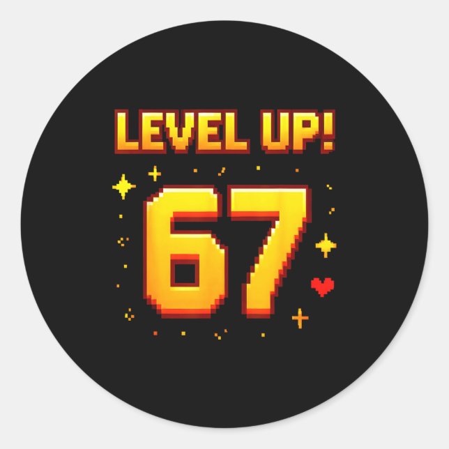 Adesivo Redondo Level Up 67 Funny Gaming 6 7 Meme Gen Alpha Slang  (Frente)