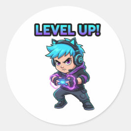 Adesivo Redondo Level up game Sticker
