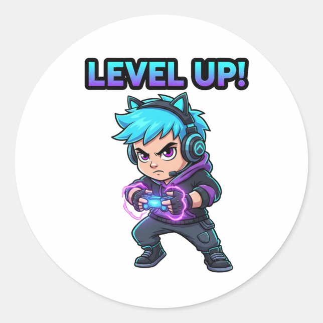 Adesivo Redondo Level up game Sticker (Frente)