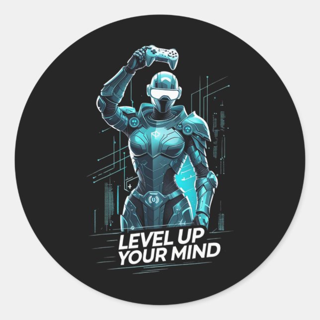Adesivo Redondo Level Up Your Mind Ai Gamer  (Frente)
