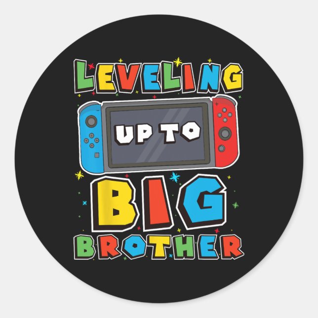 Adesivo Redondo Leveling Up To Big Brother For Gamer Boys Kids Men (Frente)