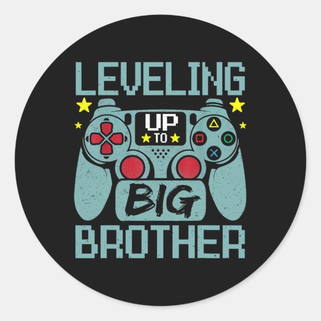Adesivo Redondo Leveling Up To Big Brother Promoted To Big Bro Lev (Frente)