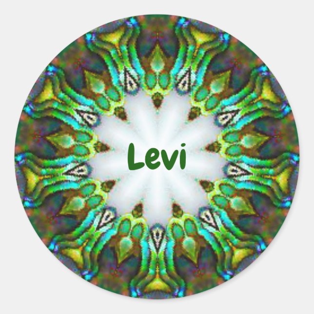 Adesivo Redondo LEVI ~ Personalizado Paua Shell Fractal ~ (Frente)