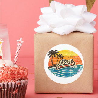 Adesivo Redondo Levi Retro Sunset Name Design