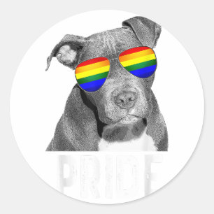 Adesivo Redondo LGBT Cachorro de Orgulho gay Pitbull Sombra Óculos