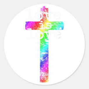 Adesivo Redondo LGBT gay cristão - Orgulho cruza o amor de Deus