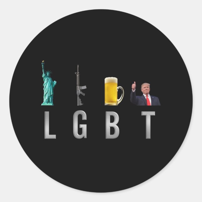 Adesivo Redondo LGBT - Liberty Guns Beer Trump 6 (Frente)