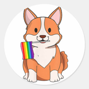 Adesivo Redondo LGBT Orde Cute Corgi Dog com bandeira arco-íris Ga