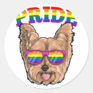 Adesivo Redondo LGBT Yorkshire Terrier Yorkie Dog Orgulho gay Rain