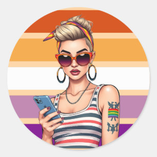 Adesivo Redondo LGBTQ Lésbica com aparência sarcástica