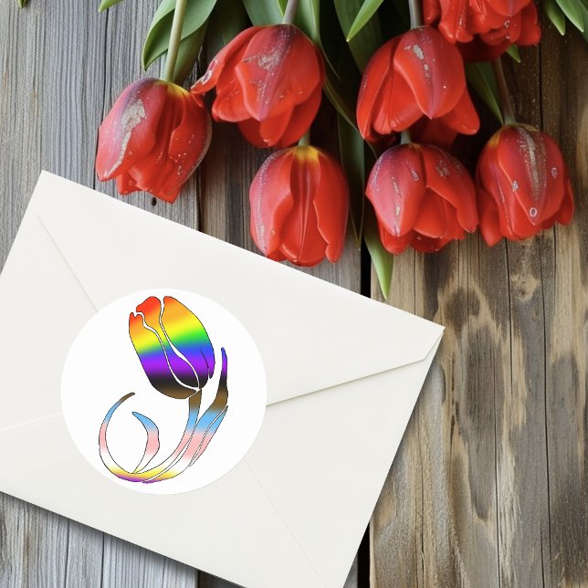 Adesivo Redondo LGBTQ mais Tulipas e Flores (Criador carregado)