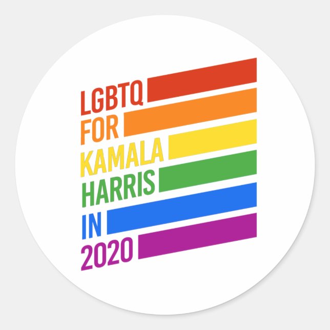 Adesivo Redondo LGBTQ para KAMALA HARRIS Rainbow Stripes (Frente)