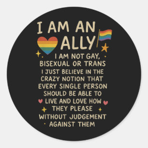 Adesivo Redondo Lgbtq Retro Eu Sou Um Aliado Não Sou Gay Biual Ou