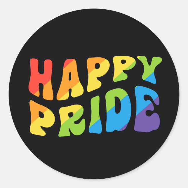 Adesivo Redondo LGBTQIA Rainbow Retro Happy Pride Mês (Frente)