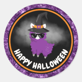 Adesivo Redondo Lhama de Crianças Fofas & Brilho Roxo Feliz Dia da