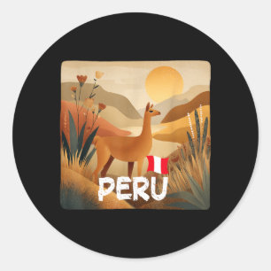 Adesivo Redondo Lhama Incrível no Traje de Cores do Peru