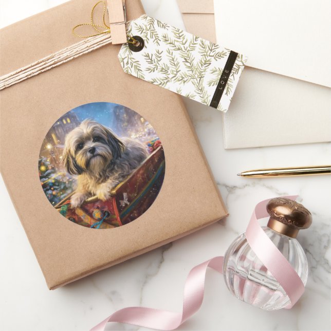 Adesivo Redondo Lhasa Apso Christmas Fesason Season (Presentear)