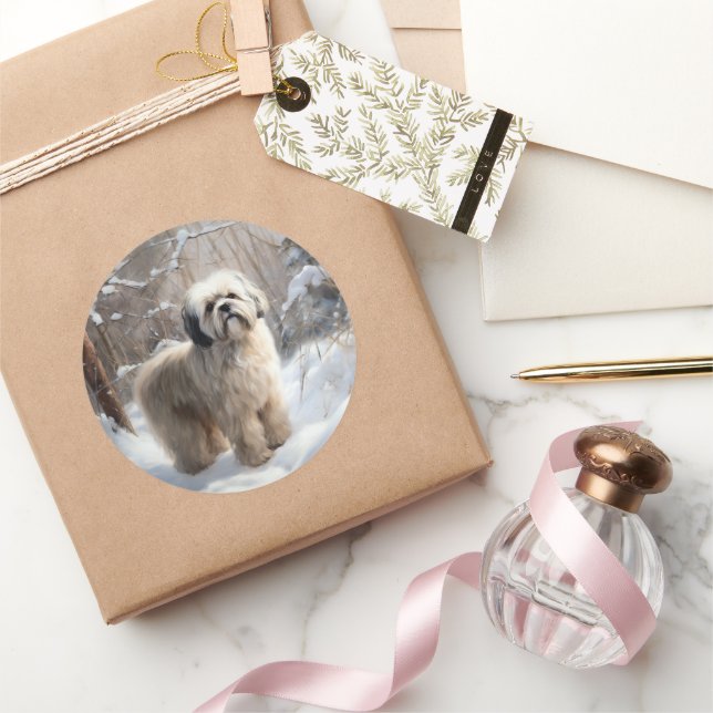 Adesivo Redondo Lhasa Apso Deixe Nevar Natal  (Presentear)