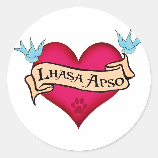 Adesivo Redondo Lhasa Apso Tattoo Heart (Frente)