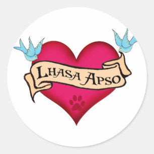Adesivo Redondo Lhasa Apso Tattoo Heart