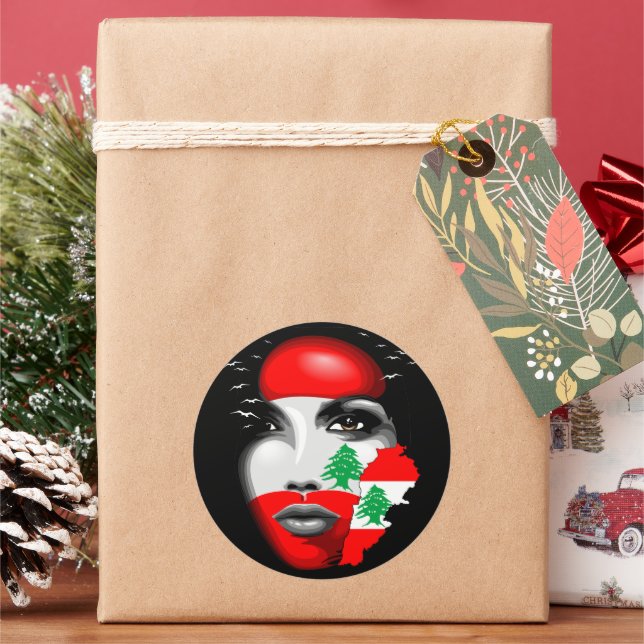 Adesivo Redondo Líbano Flag e Map no rosto da menina (Feriado)