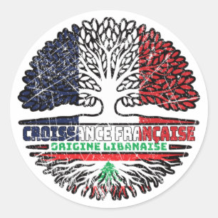Adesivo Redondo Líbano Libanês França Francês Árvore Bandeira