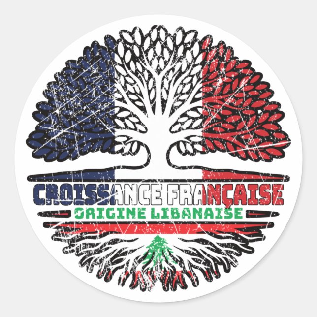 Adesivo Redondo Líbano Libanês França Francês Árvore Bandeira (Frente)