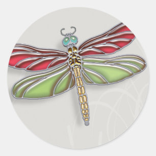Adesivo Redondo Libélula verde & vermelho Jeweled