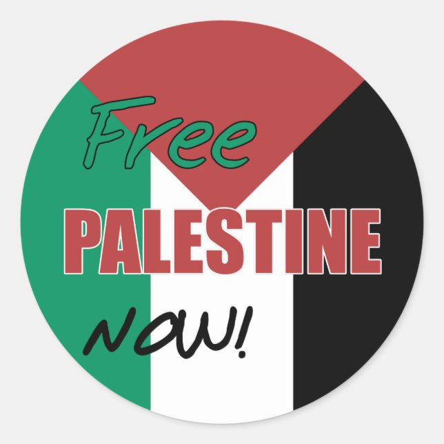 Adesivo Redondo Liberdade da Palestina Agora Bandeira Palestina (Frente)