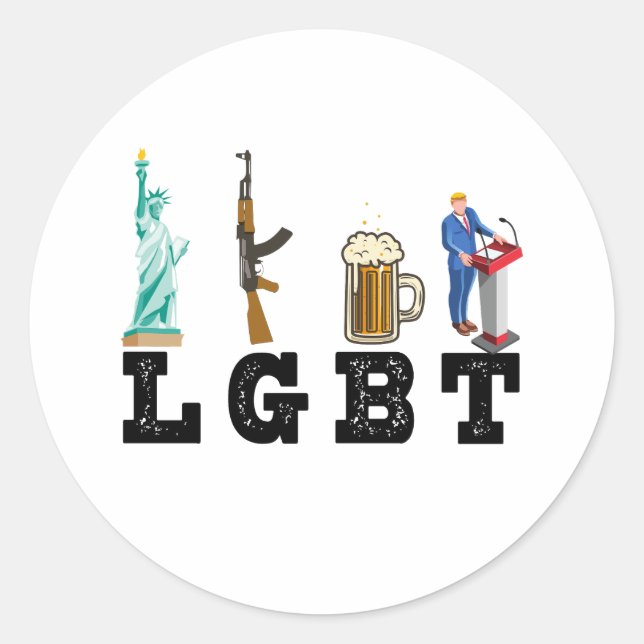 Adesivo Redondo Liberdade LGBT Armas Cerveja Trump Presente Políti (Frente)